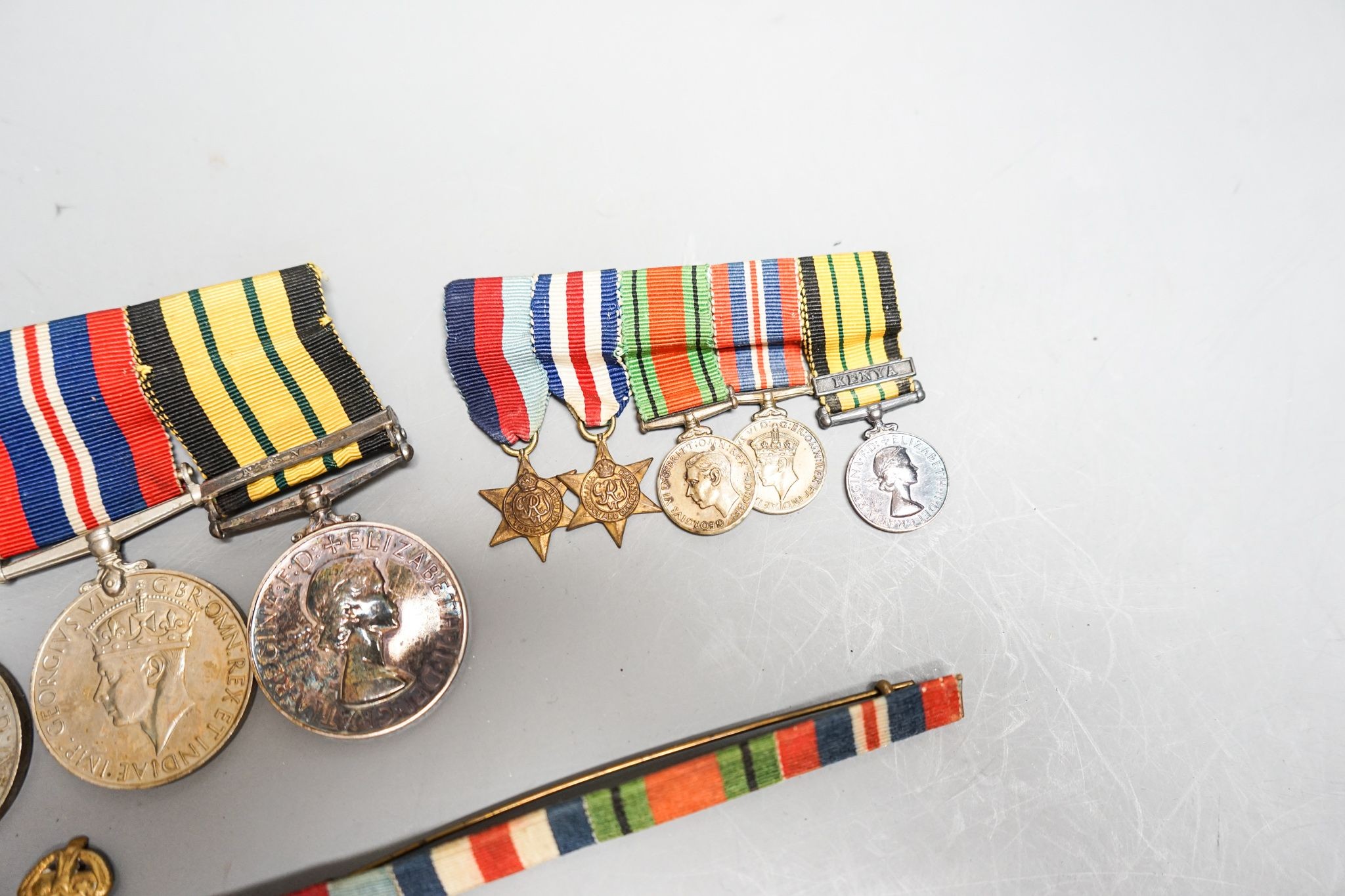 WWII medals group of five including a QEII Africa GSM with Kenya clasp and miniatures